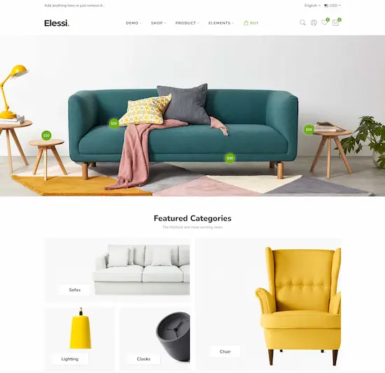 screenshot of an exotic furniture ecommerce store